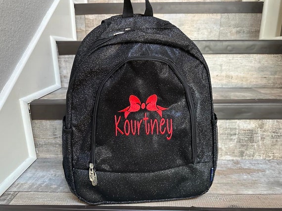 LARGE Black Glitter Backpack With Bow and Personalization 