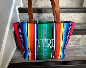 Serape shoulder Tote Bag, Personalized womens serape shoulder tote Bag, Monogram tote Bag, Ladies tote Bag, personalize beach bag, pool bag