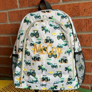 Personalized Embroidered Monogram Boy Green Tractor Backpack