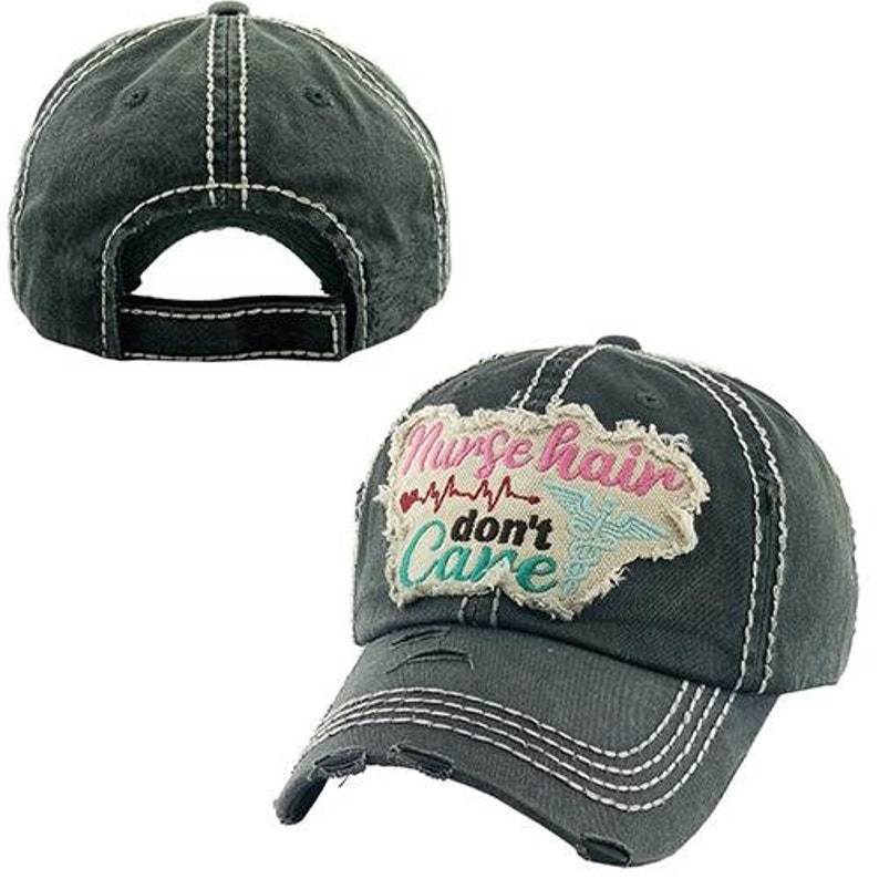 Distressed Nurse Hair Don't Care Baseball Cap Black Nurse - Etsy