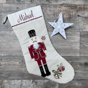 Personalized Embroidered Mon Ami Red Nutcracker Christmas Stocking