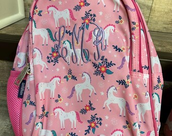 Wildkin 15 Inch Magical Unicorn Backpack Lunchbox Set, Monogram