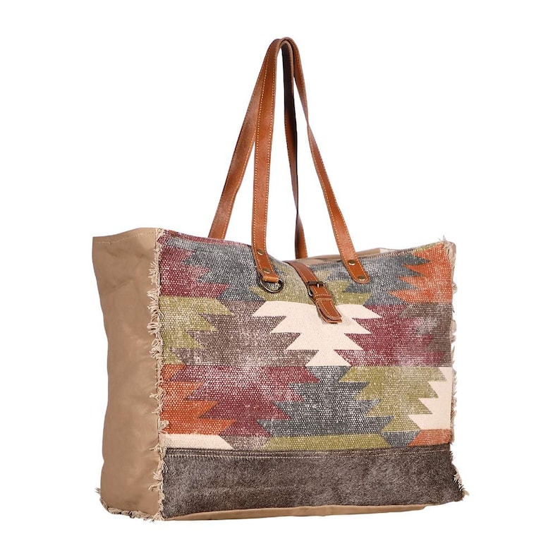 Gracious Canvas Rug Leather & Hairon Weekender Bag, Monogram Travel Bag ...