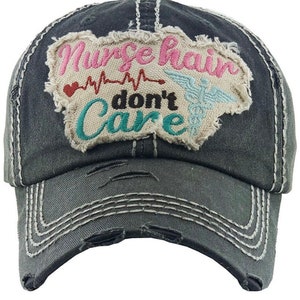 Distressed Nurse Hair Don't Care Baseball Cap Black Nurse - Etsy