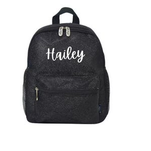 Personalized Embroidered Monogram Medium Black Glitter Backpack