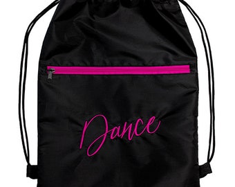 Embroidered Julie Drawstring Black Dance backpack, Dance Gift, girls dance drawstring backpack, Personalize drawsting backpack