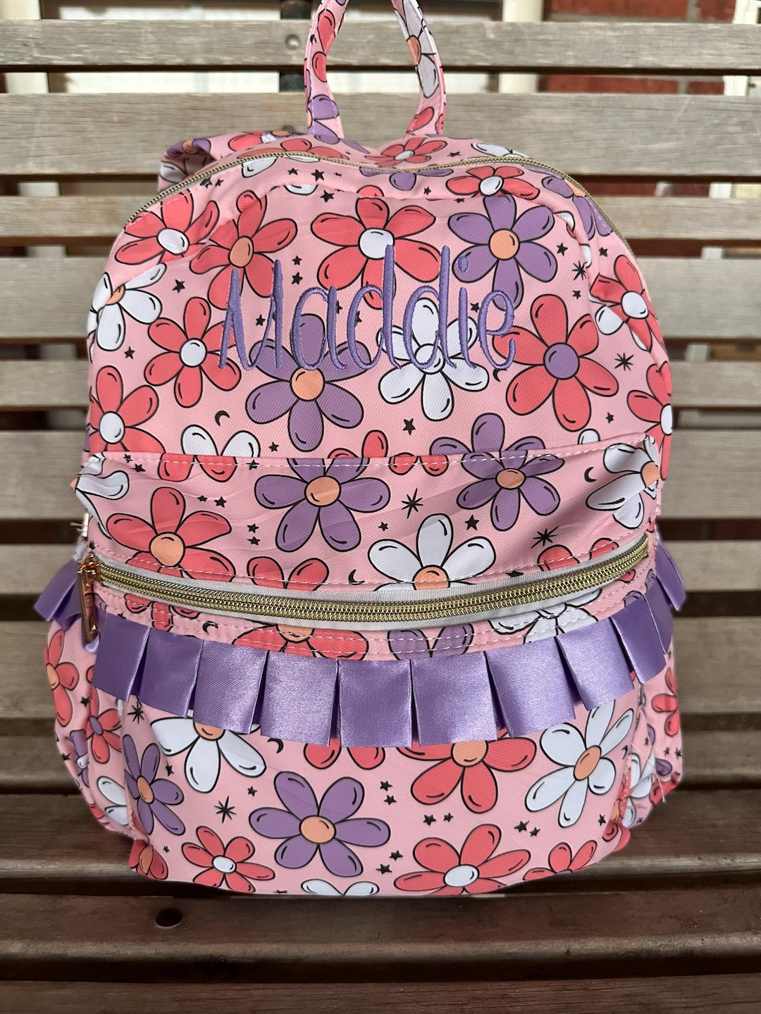 Personalized Embroidered Monogram Flower Kids Girls Ruffle Backpack - Etsy