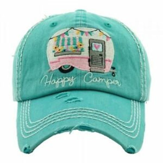 Turquoise Happy Camper Baseball Cap - Etsy