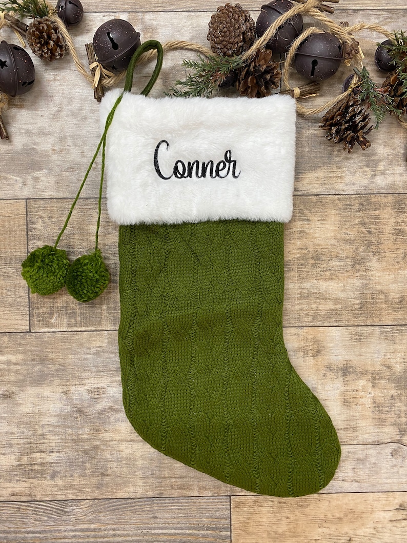 Personalize Stocking Red Or Green Cable Knit Stocking with Etsy