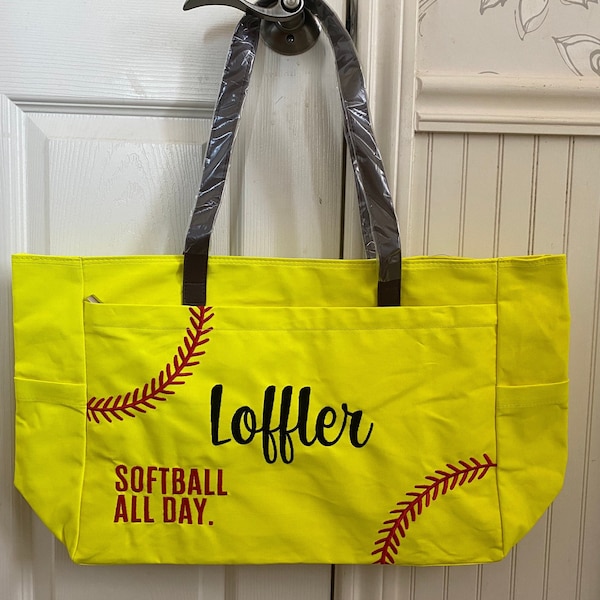 Bolso de lona bordado para softbol, bolso para mamás de softbol, bolso de béisbol para niñas, bolso deportivo de lona personalizado