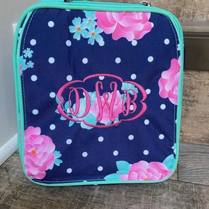 Personalized floral backpack lunchbox set, Girls peony Monogram Lunchbox and backpack set, embroider backpack and lunchbox, girls backpack image 6