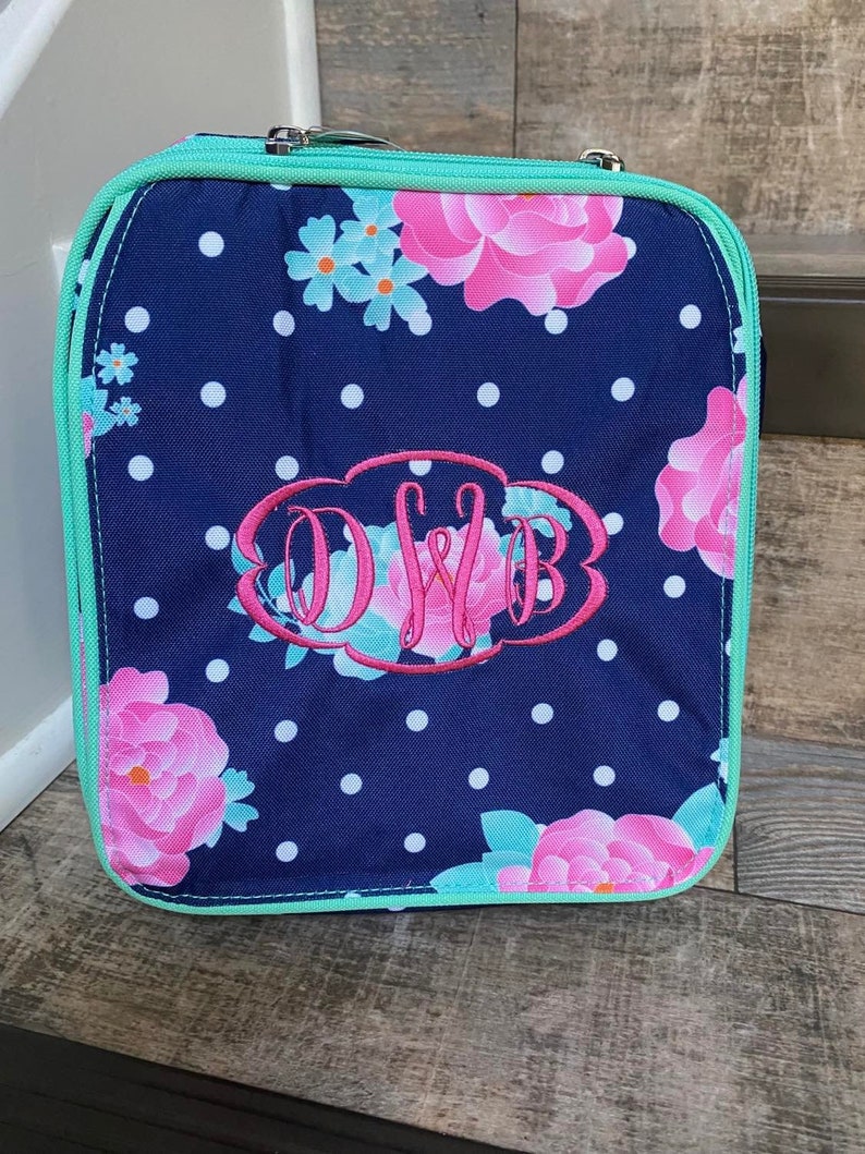 Personalized floral backpack lunchbox set, Girls peony Monogram Lunchbox and backpack set, embroider backpack and lunchbox, girls backpack image 6