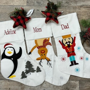 Personalize kids stocking, embroider christmas stocking, personalize reindeer elf penguin santa snowman stocking, kids christmas stocking