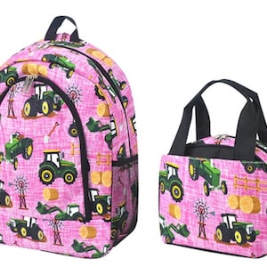 Personalize Large Pink Tractor Backpack, Tractor Lunch box, Monogram backpack, backpack, kid farm backpack, boy backpack, monogram backpack