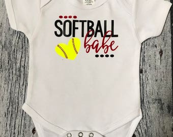 Softball babe bodysuit, Softball bodysuit, baby shower gift, Baby softball outfit, softball baby, baby softball bodysuit, Girls Softball