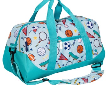 Wildkin Team Spirit Overnighter Duffel Bag, Personalized Sports Duffle bag, sleepover bag, kids travel bag
