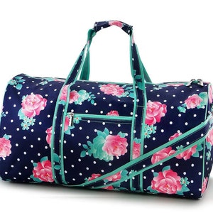 Monogrammed duffel bag, personalized Navy floral kids overnight bag, kids travel bags, sports sleepover daycare bag, birthday present