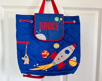 Personalize Quilted Boy Space Backpack, Stephen Joseph Boy Sport Backpack, Preschool Backpack, Toddler Backpack, Children's Backpack