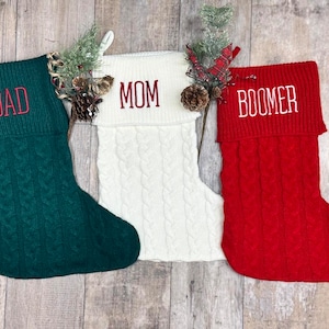 Personalize Stocking, Red Cable Knit Stocking, Chunky Knit Christmas Stocking, Viv and Lou Large Cable Knit Christmas stocking