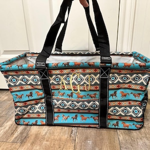 Monogrammed Western Bronco Collapsible Utility Tote, Barrel Racing Tote, Rodeo Tote, Personalized utility tote, Horse Utility tote