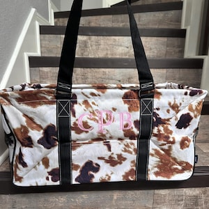 Monogram Black Cowhide Utility Tote, Collapsible Tote, Tailgate Tote, Personalize utility tote, rodeo Utility tote, Fathers day gift