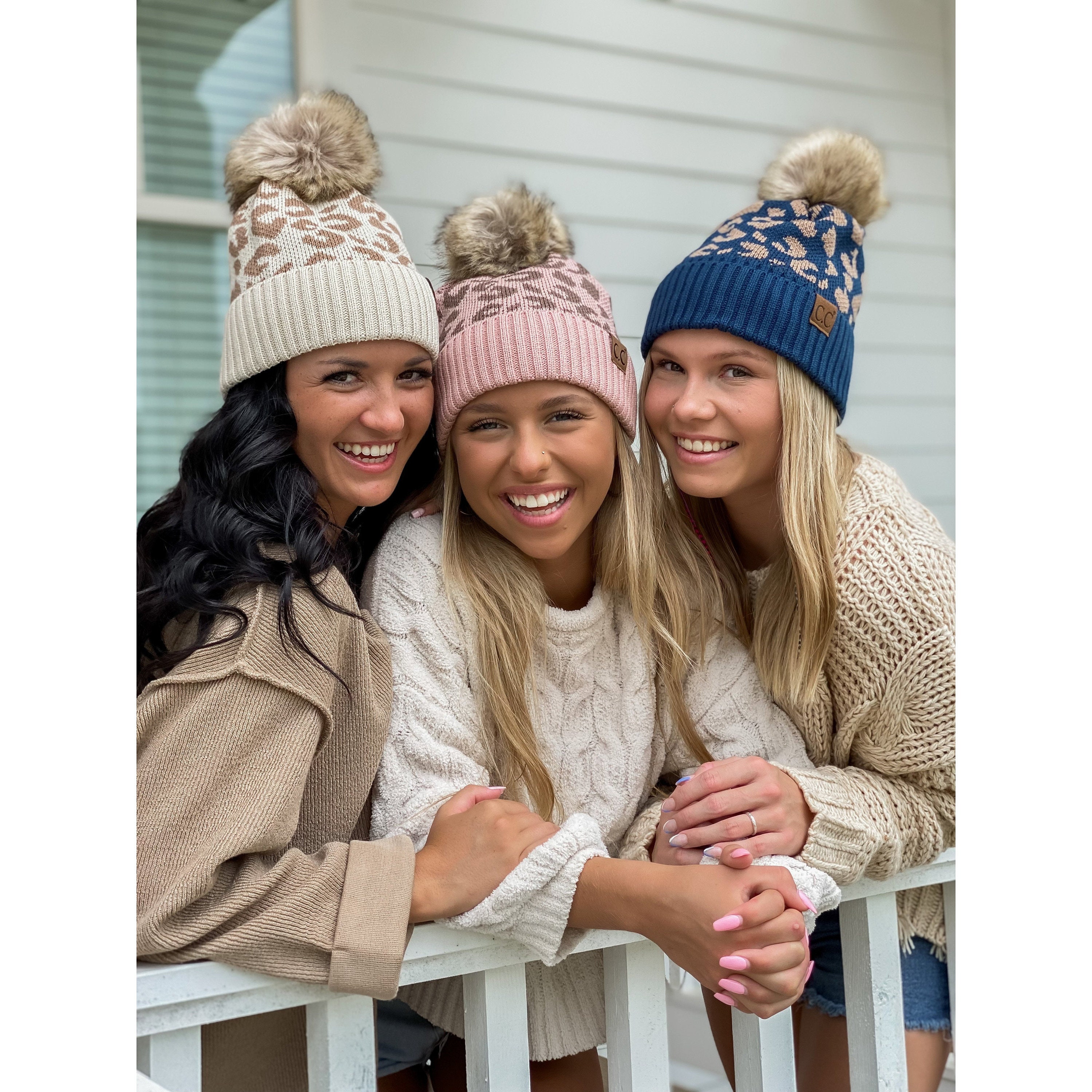 Leopard Pattern Fur Pom Beanie YJ2091 