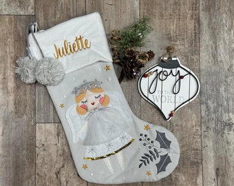 Personalized kids Light Skin angel stocking,  Stephen Joseph Christmas Stockings, monogram snowman stocking, kids christmas stocking