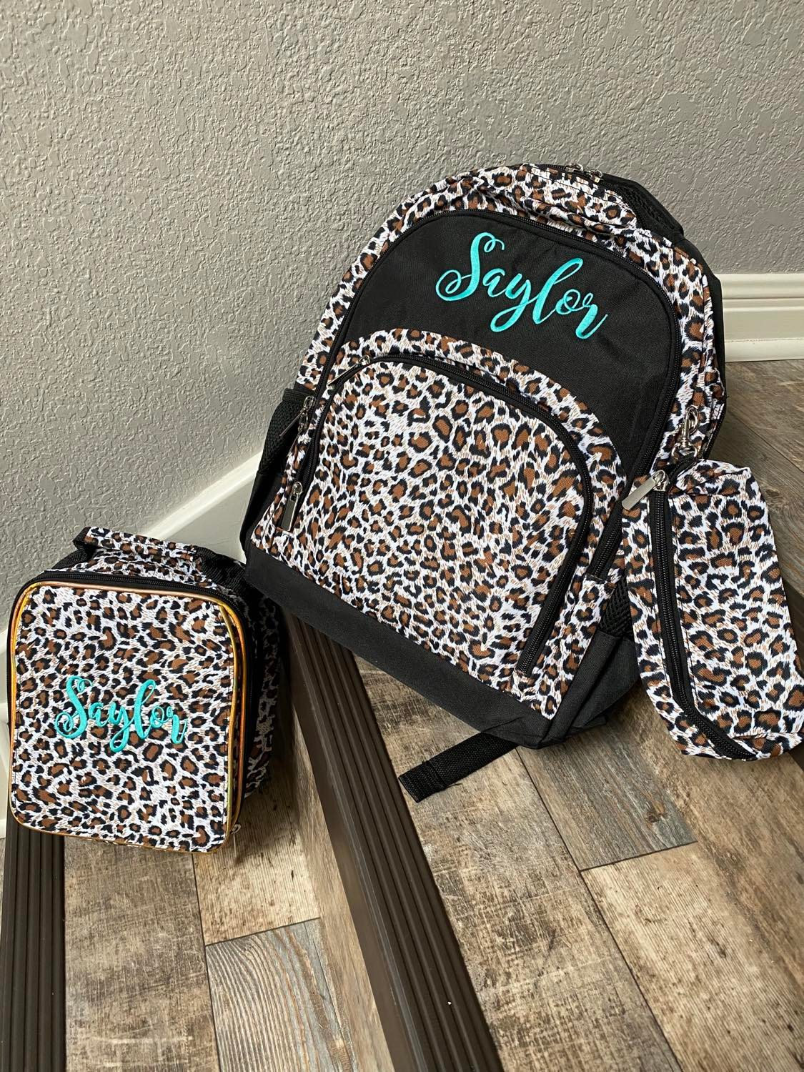 Personalized Leopard Backpack Lunchbox Embroidered Backpack - Etsy