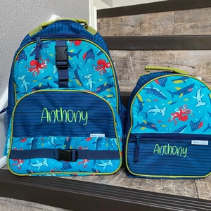 Stephen Joseph Allover Shark backpack lunchbox, embroidered backpack, kids personalize shark backpack lunchbox, monogram backpack lunchbox