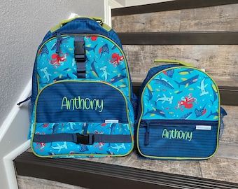 Stephen Joseph Allover Shark backpack lunchbox, embroidered backpack, kids personalize shark backpack lunchbox, monogram backpack lunchbox