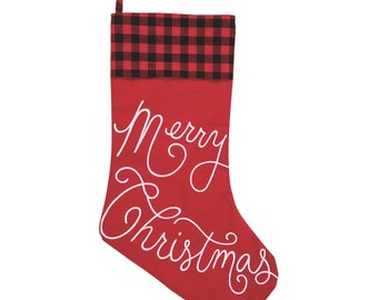 Embroidered Buffalo Plaid Merry Christmas Stockings, stocking, Personalized Stocking, Monogram stocking, personalize kids stocking