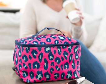 Cosmetic Bag, Monogram Cosmetic Bag, Personalized Cosmetic Bag, Leopard Cosmetic Bag, Viv and Lou hot pink leopard cosmetic bag