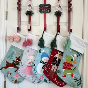 Personalized kids dinosaur stocking,  Stephen Joseph Christmas Stockings, monogram snowman stocking, angel stocking, mermaid stocking,