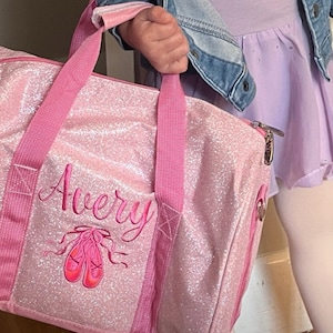 Medium 12" Pink Glitter Dance Bag with Dance Shoes,  Personalize Dance Bag, Little Girl Dance Bag, Embroider Dance Bag, Toddler Dance Bag