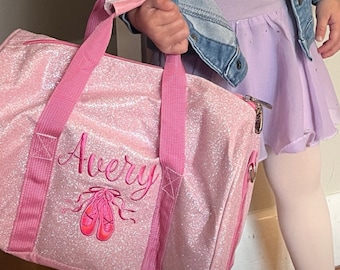 Medium 12&quot; Pink Glitter Dance Bag with Dance Shoes,  Personalize Dance Bag, Little Girl Dance Bag, Embroider Dance Bag, Toddler Dance Bag