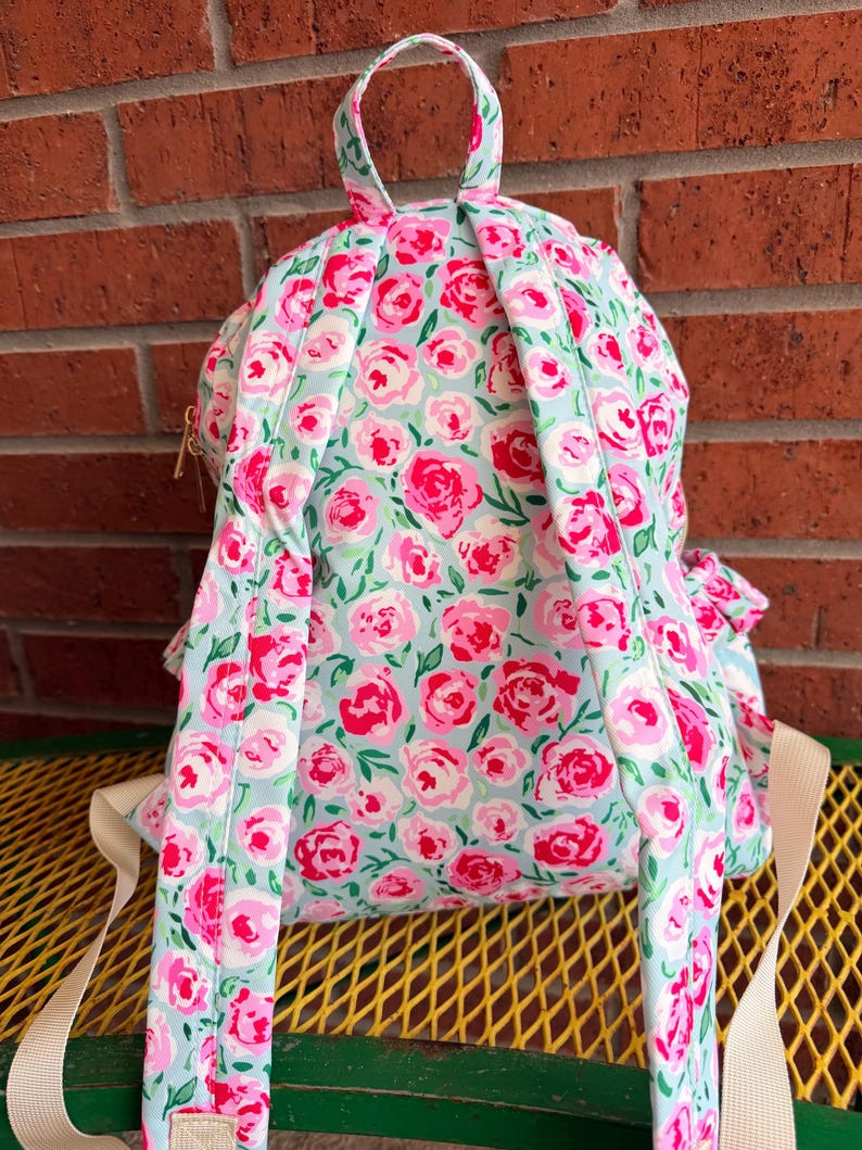 Personalized Embroidered Pink Flower Girls Ruffle Backpack, Toddler Girl Floral Book Bag, Daycare Backpack image 10