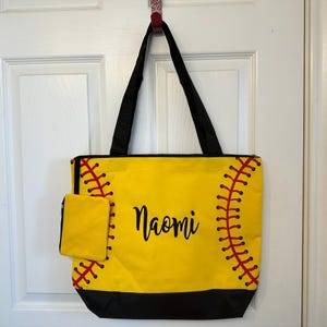 Embroidered Softball Tote Bag, Softball Tote, Softball Bag, Personalized Canvas Softball Tote
