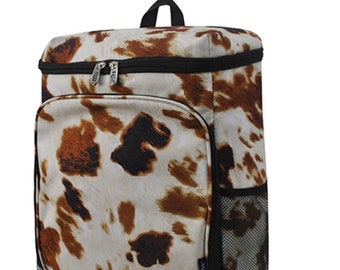 Monogrammed NGIL Cow print Backpack Cooler, Personalize  insulated bag, embroidered pool food storage