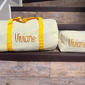 Personalized Embroidered Monogrammed Seersucker duffel bag or case or both, kids overnight bag image 6