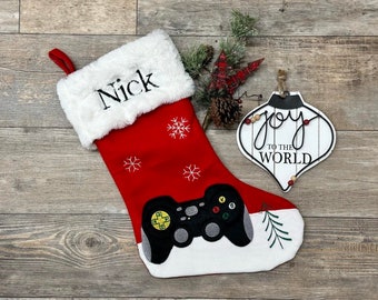 Embroidered Game Controller Christmas Stockings, Personalized Christmas Stockings Gaming stocking, applique stocking, boy stocking