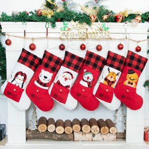 Personalize Buffalo plaid christmas stocking, red check christmas stocking, personalize christmas stocking, embroider buffalo plaid stocking