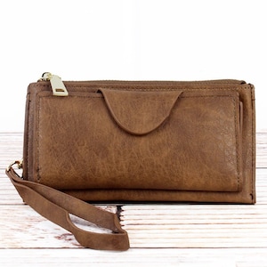 Monograma Brown Faux Leather Wallet, Personalizar monedero, Bolso de señora, Monedero de mujer, Regalo de Navidad para damas, Regalo para mujer