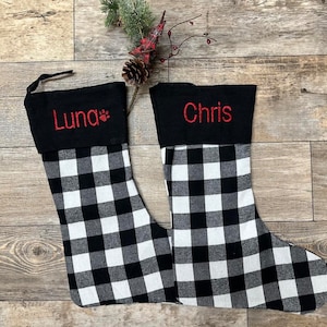 Personalized Embroidered Buffalo Plaid Christmas Stockings