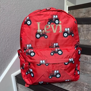 Boy Red Tractor Backpack, Tractor Backpack, Monogram Red Tractor backpack, personalized backpack, boy backpack