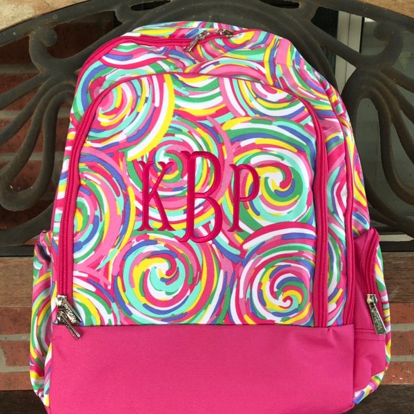 Personalized summer sorbert Swirl backpack. pink swirl  backpack, girl personalize backpack, viv and lou backpack pack