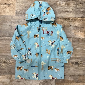 Boys Western Rain coat Set, Kids Rain jacket, Personalized Rodeo rain Jacket, Horse Raincoat, Childrens Raincoat Set, Gift For Boy