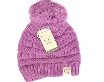 KIDS-43 C.C Exclusives Solid Ribbed Kids Beanie Hat with Faux Fur Pom KIDS-2061