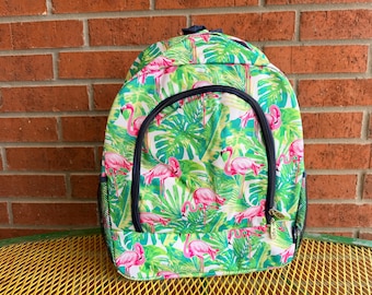 Large Flamingo Backpack, flamingo Lunch box, Monogram backpack, personalized backpack, flamingo backpack