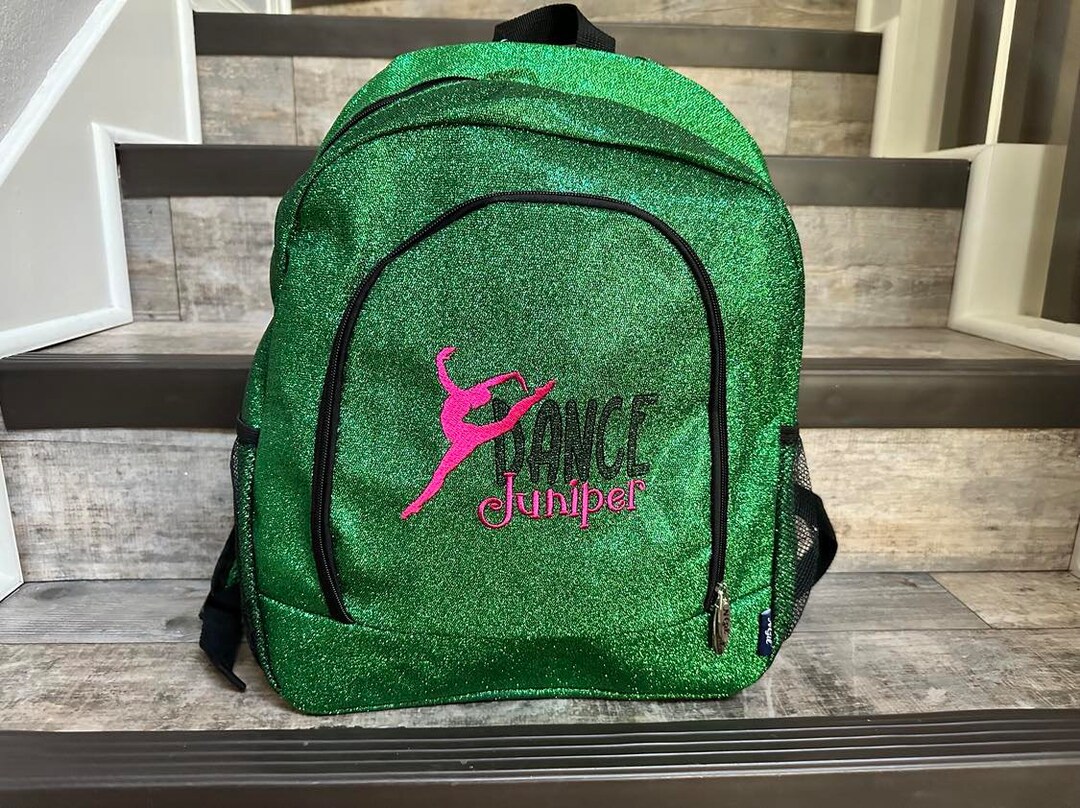 Green Glitter Backpack, Monogram Green Glitter Backpack, Personalize