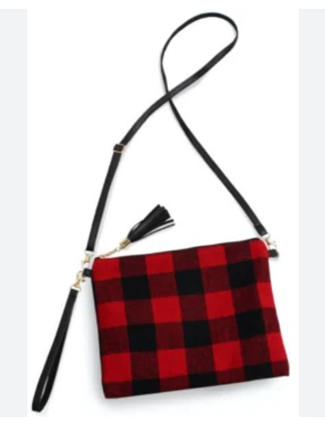 Plaid Wristlet Crossbody, Crossbody Red Black Plaid Wristlet, Monogram